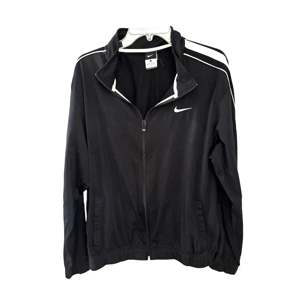 Vintage Nike Track Jacket  Mens L Black Full Zip Swoosh Logo Long Sleeve Jogging